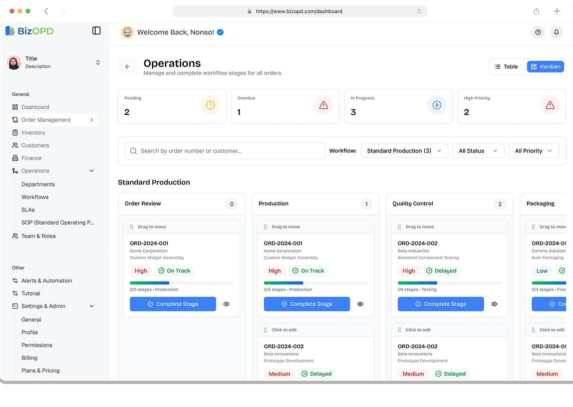BizOPD browser dashboard preview
